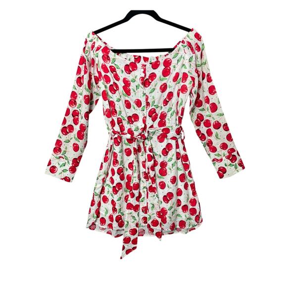 Umgee Dresses & Skirts - Umgee Cherry Fruit Long Sleeve Button Up Shirt Dress Size Small Cottage Retro